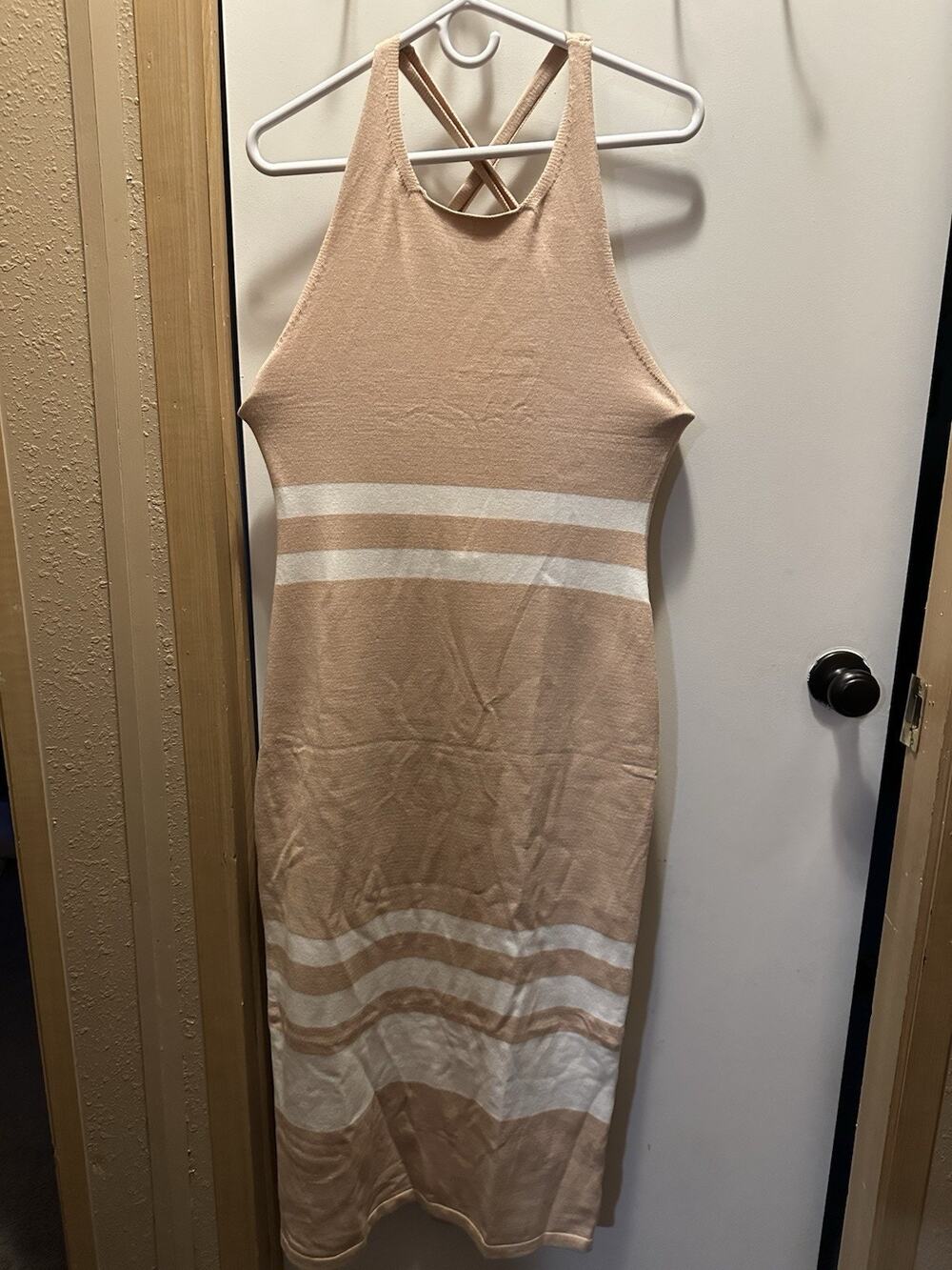 Petal And pup Knit Dress Beige And White Striped Size XL Cris’s Cross Open Back